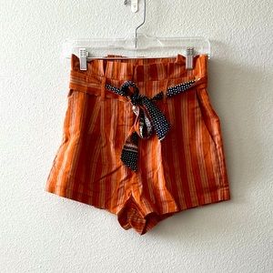 Hem & Thread Burnt Orange Striped Tie Shorts